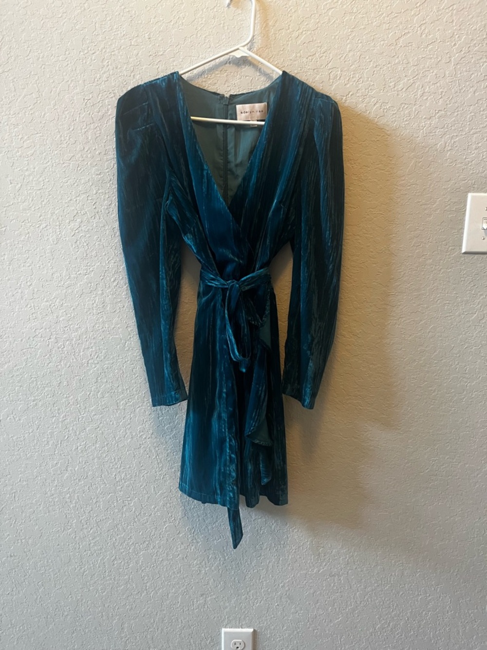 Adelyn Rae Teal Velvet Wrap Midi Dress